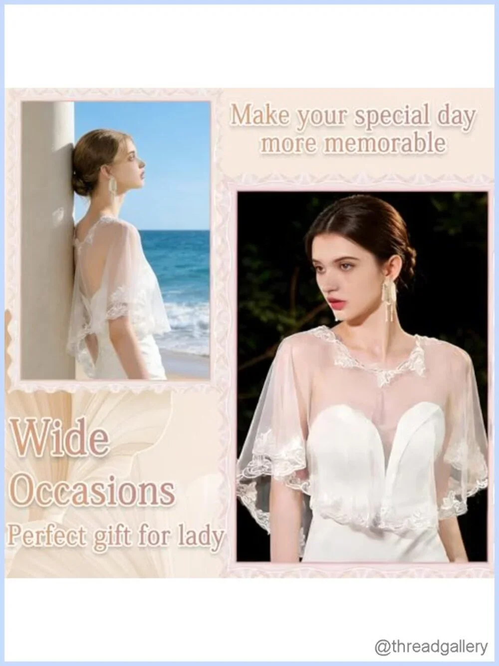 Lace Shawl Wrap Shrug Wedding White Flower Sequin Cape